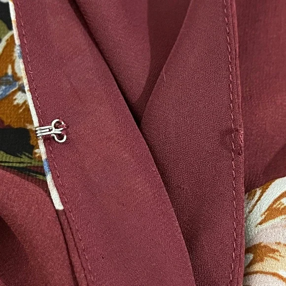 A New Day Womens Burgundy Floral Wrap High-Low Ruffle Midi Dress Large L Garden - Picture 13 of 16